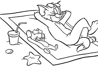 Desenho de férias de verão de Tom e Jerry para colorir