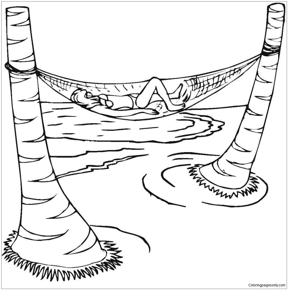 Summer Vacation With A Hammock Coloring Pages - Nature & Seasons