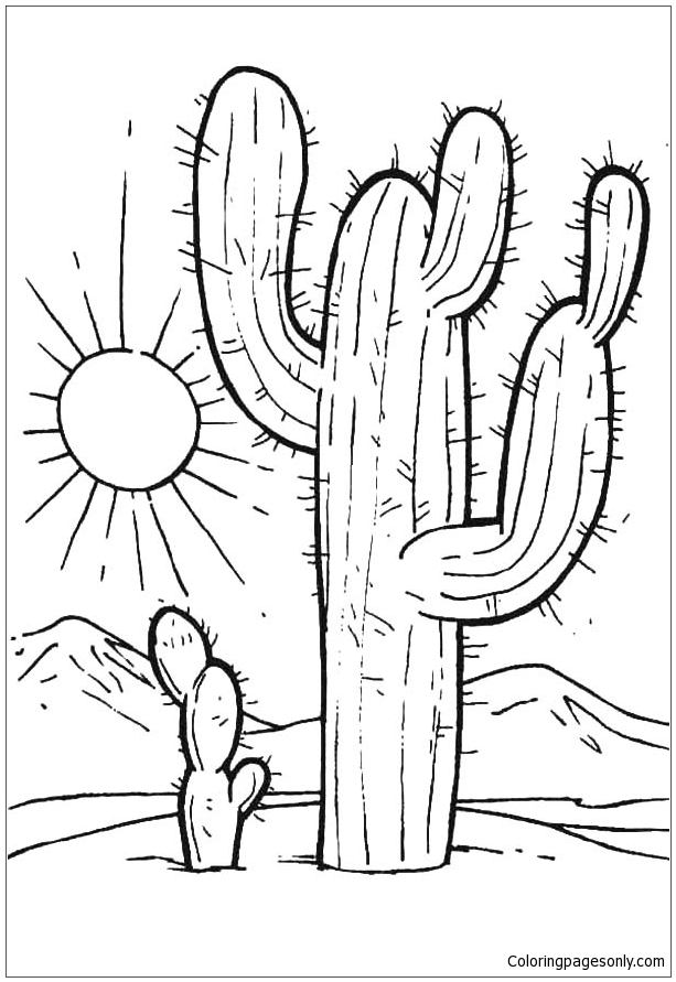 Sun Over Desert Cactuses Coloring Pages - Deserts Coloring Pages