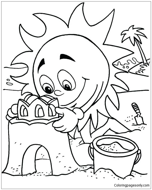 sun playing sand castle at the beach on summertime coloring pages beach coloring pages coloring pages for kids and adults