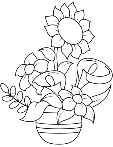Sunflower and Callas Coloring Page