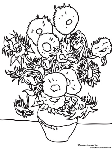 Sunflowers By Vincent Van Gogh Coloring Page