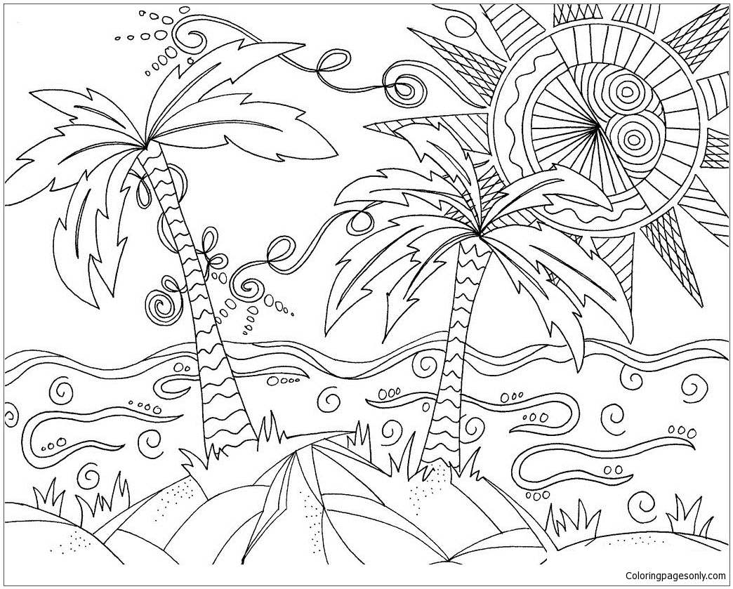 Download Sunny Beach Coloring Page - Free Coloring Pages Online