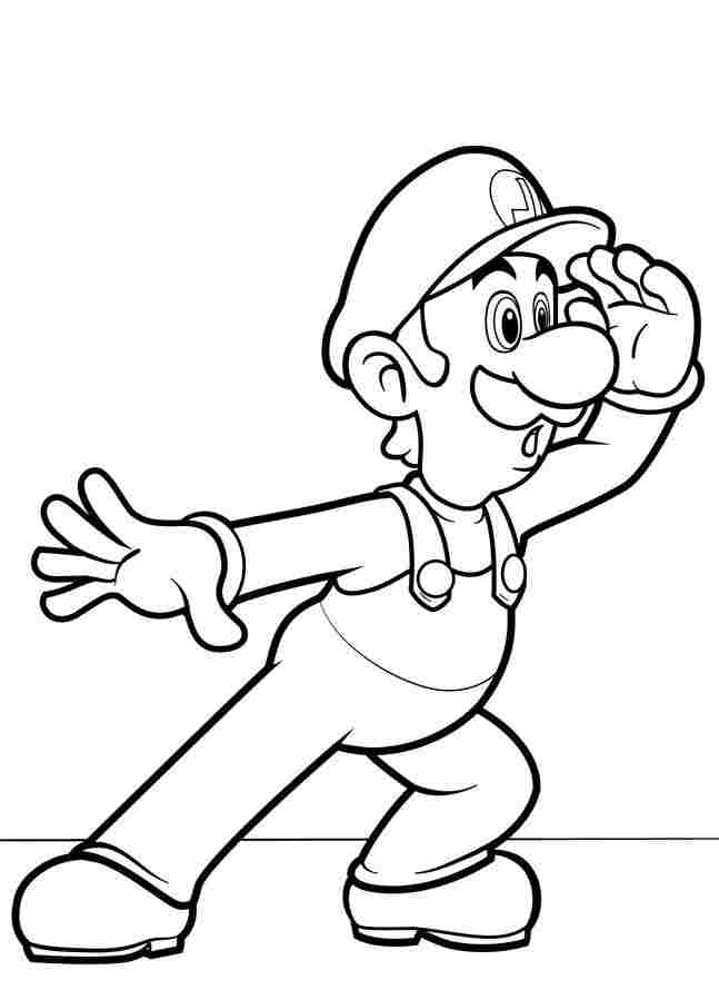Desenho de Super Mario Bros Luigi está desviando o olhar