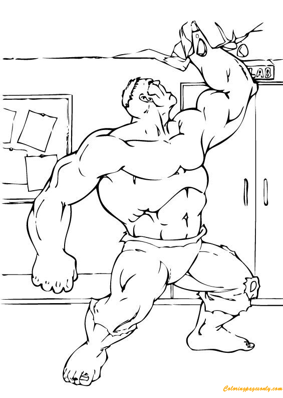 Superhero Hulk Breaking The Ceiling Coloring Pages