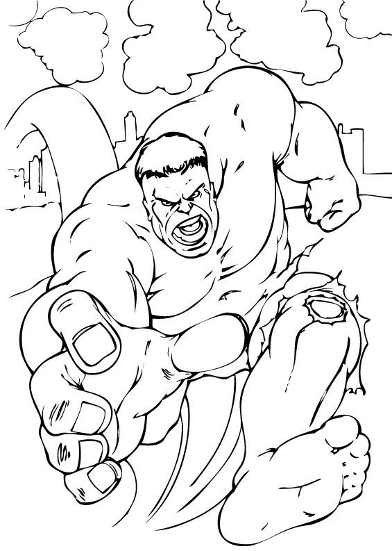Superhero Hulk Running Coloring Page
