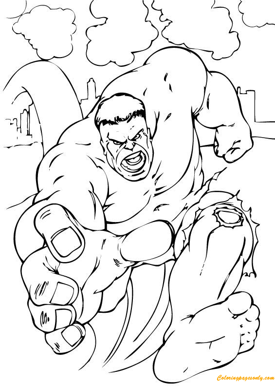 Superhéroe Hulk huyendo de los Vengadores