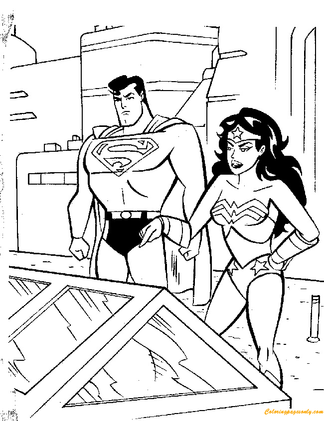 Superman und Wonderwoman diskutieren über Superman