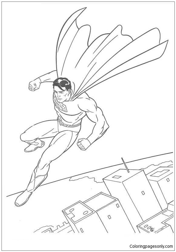 Superman Over The City Coloring Pages