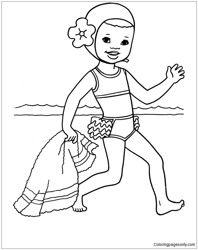 Susie Hurries To The Beach For A Swim Coloring Pages