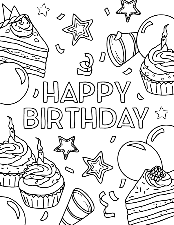 Sweet cake Birthday Party Coloring Pages