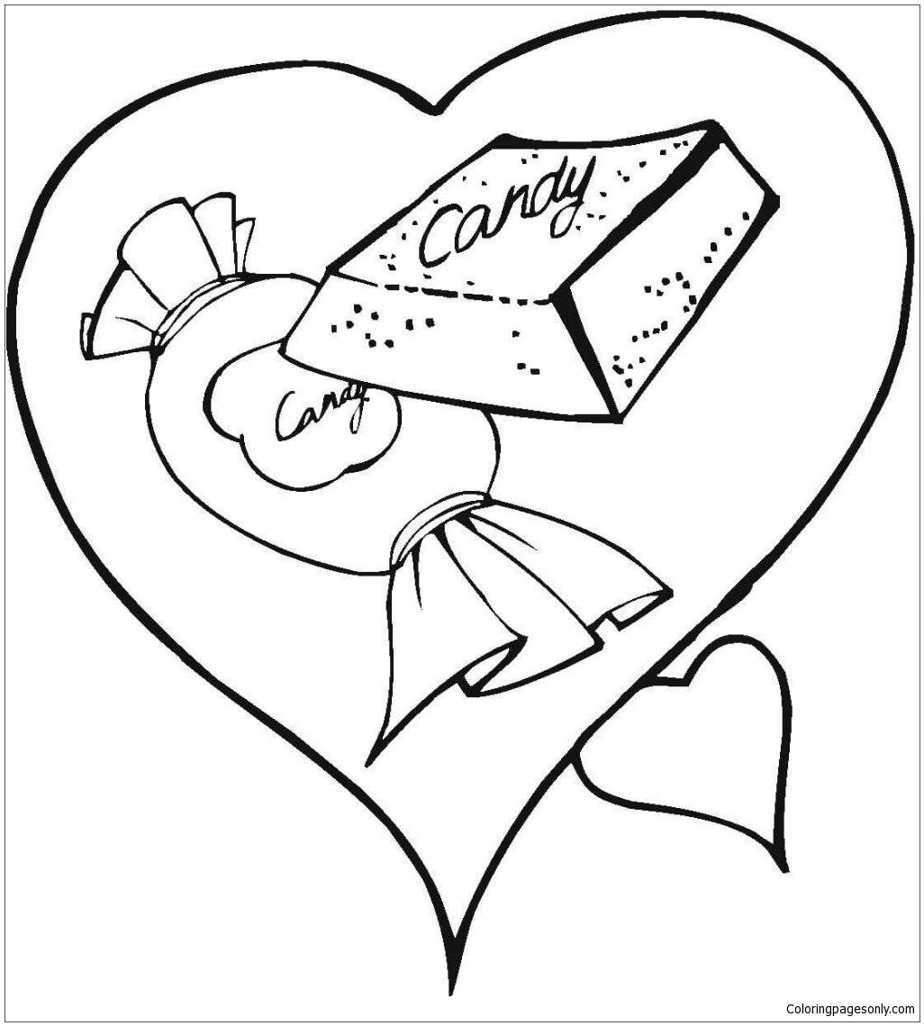 Sweet Chocolate Candy In a Heart Coloring Pages