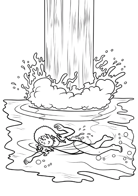 Swimmer Under Waterfall Coloring Pages