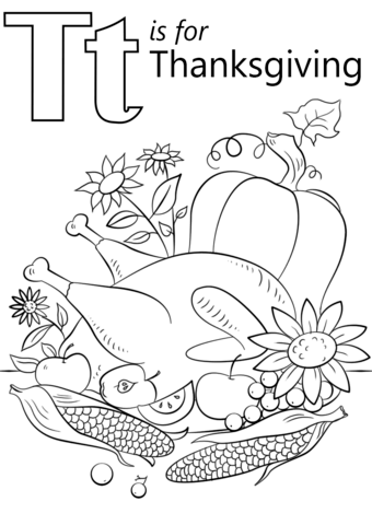 T is for Thanksgiving Coloring Page