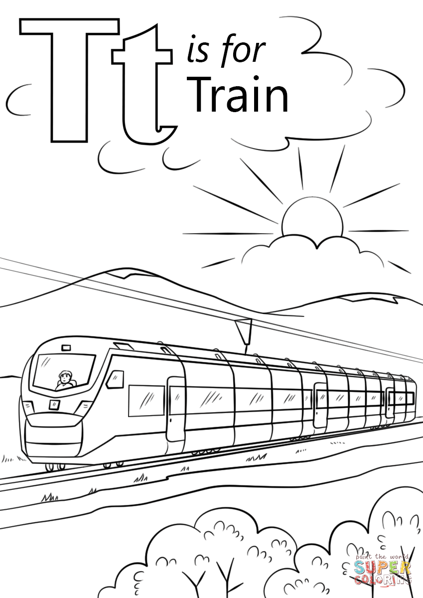 T is for Train Coloring Pages