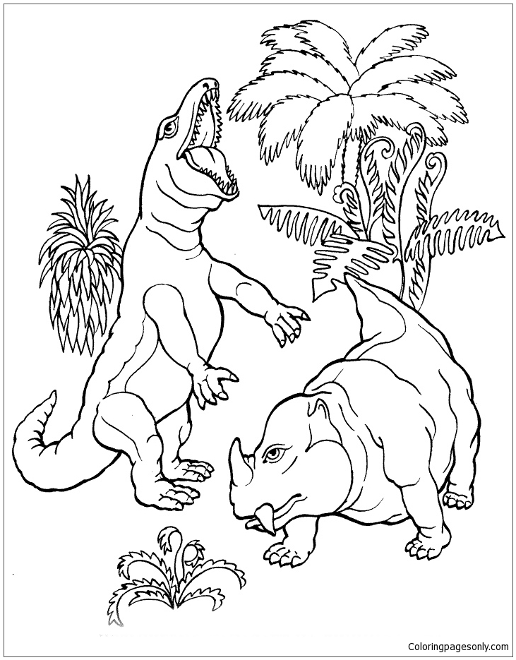T. Rex vs. Dicynodont Dinosaur Coloring Page