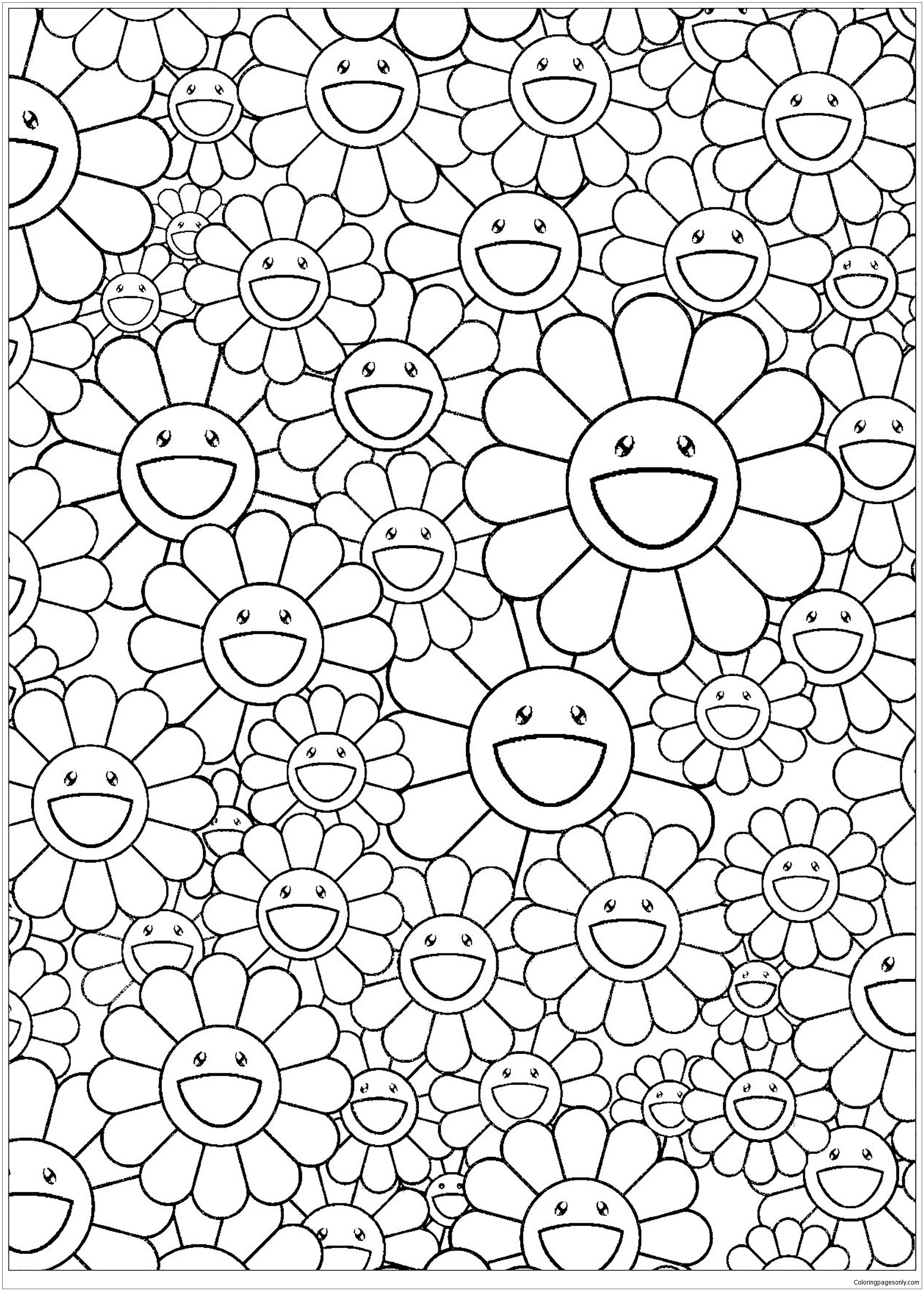 Takashi Murakami Flowers Blossoming Simple Coloring Pages