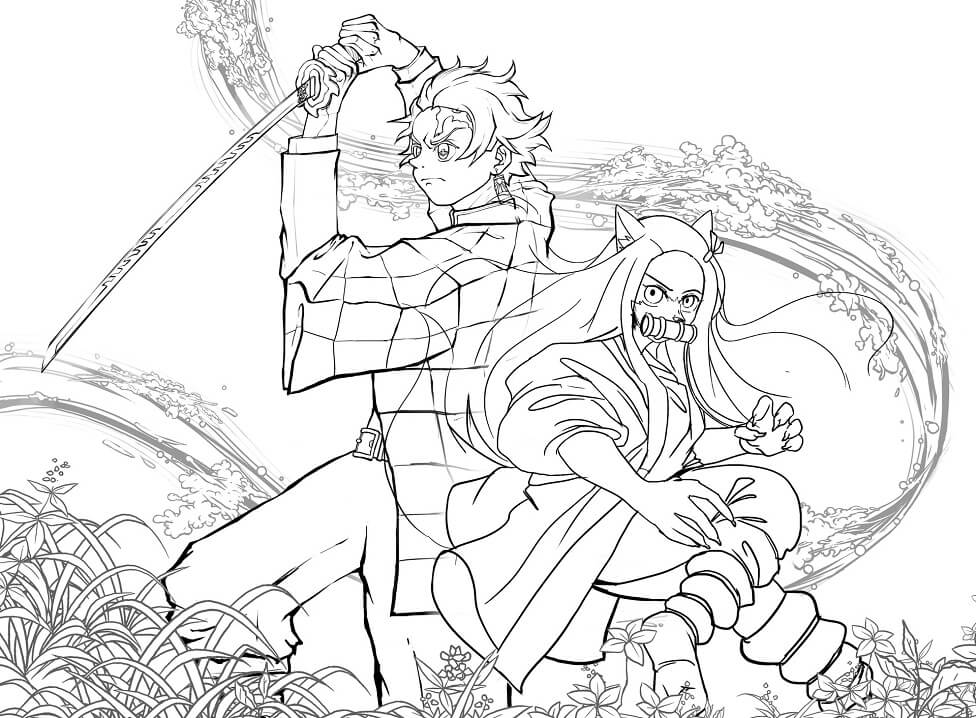 Tanjiro and Nezuko Art Coloring Pages