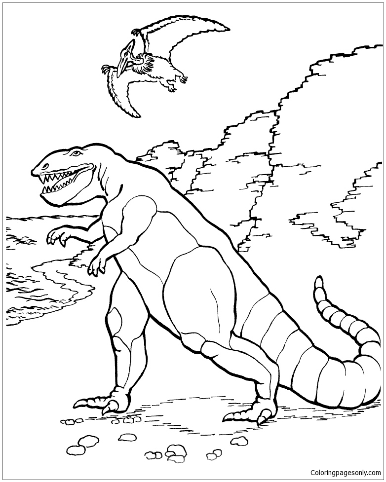 Download Tarbosaurus And Pteranodon Coloring Pages - Dinosaurs Coloring Pages - Free Printable Coloring ...