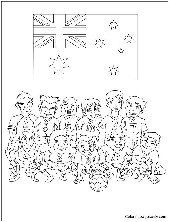 Сборная Австралии с флагами ЧМ-2018