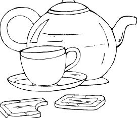 Teapot And Cup Of Tea With Cookies Coloring Pages