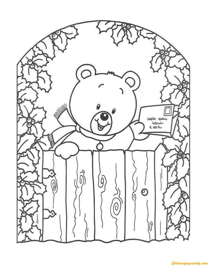 Teddy Bear Sending Christmas Card Coloring Pages