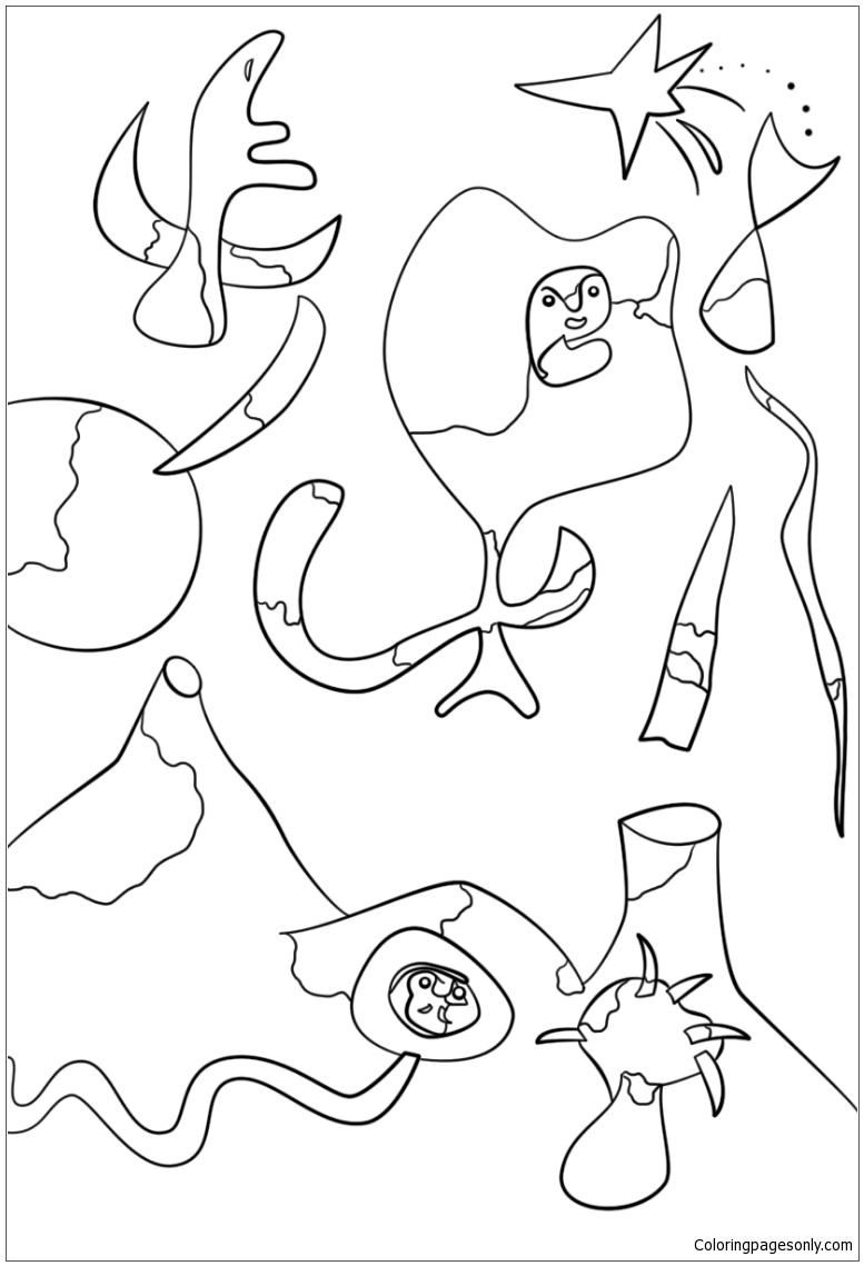 The Air by Joan Miro Coloring Pages - Famous paintings Coloring Pages