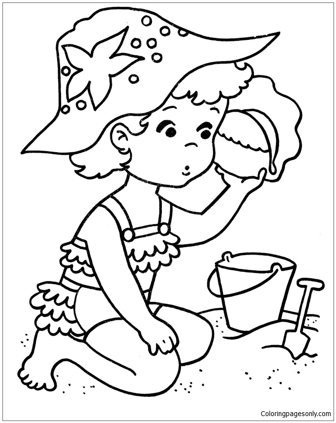 The Baby Is Playing At The Beach Coloring Pages