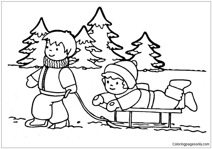 O menino e a menina brincando de neve no inverno de Inverno de 2024