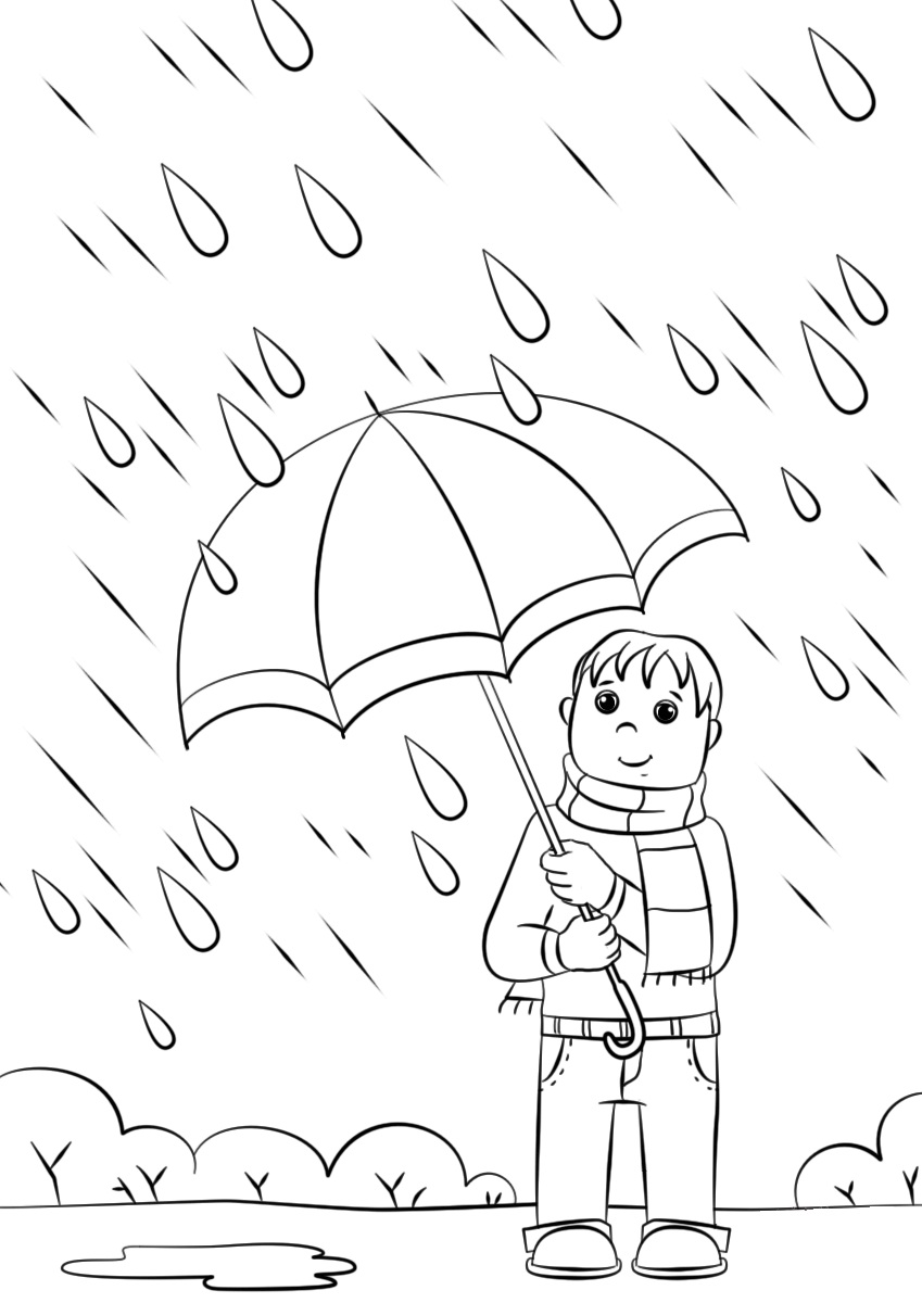 الصبي في صفحة تلوين المطر