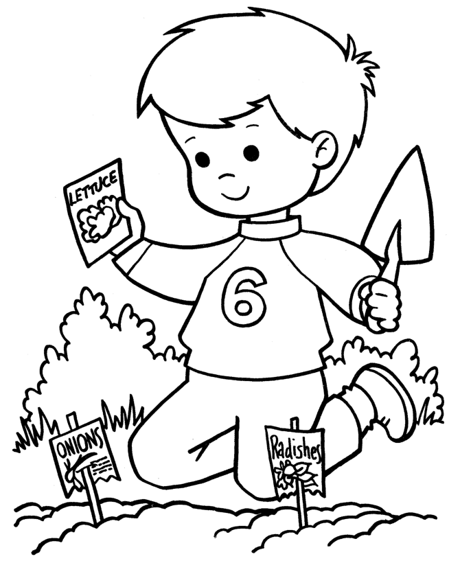The Boy is Planting a Vegetable Garden Coloring Page