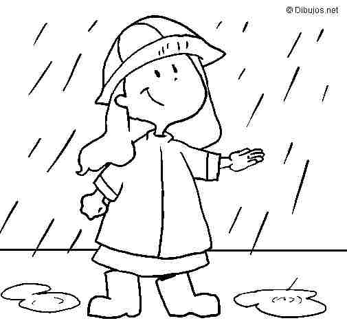 The boy plays in the rain Coloring Pages