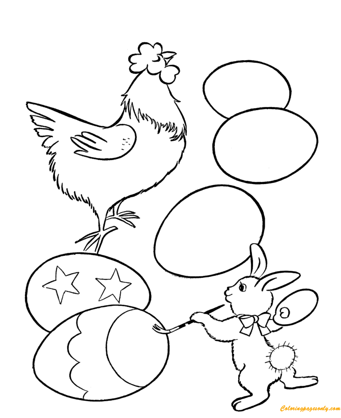 The Bunny Is Painting Easter Egg Coloring Page