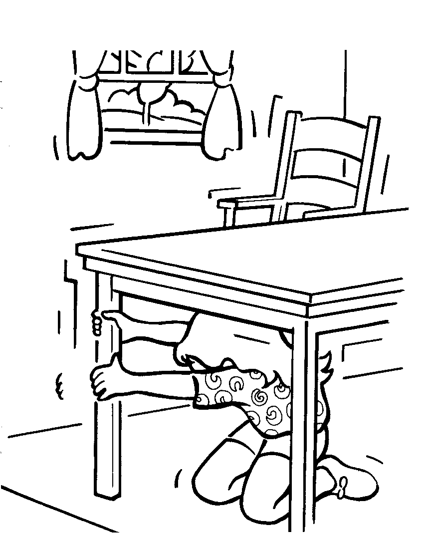 El niño se esconde debajo de la mesa de Desastres
