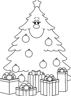 The Christmas tree and the gift box Coloring Pages