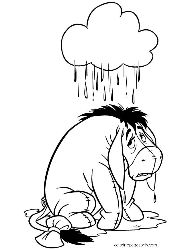 El burro está tan triste bajo la lluvia de las precipitaciones.