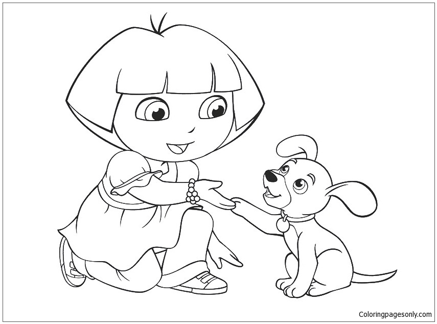 The Dora With Pup Coloring Pages