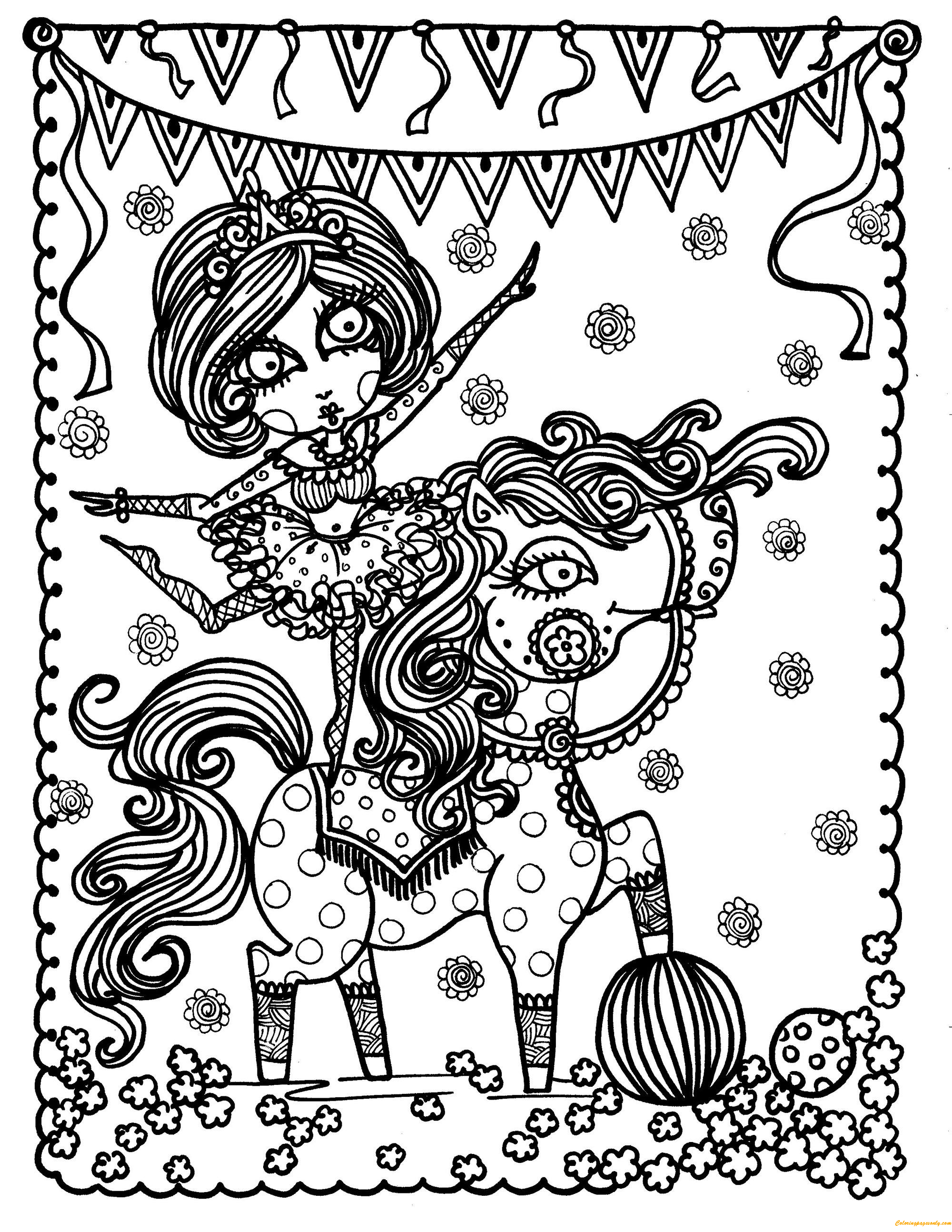 The Girl And Horse Circus Show Coloring Pages - Hard Coloring Pages