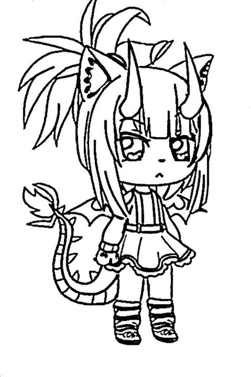 The girl with a pair of horns and a dragon tail from Gacha Life
