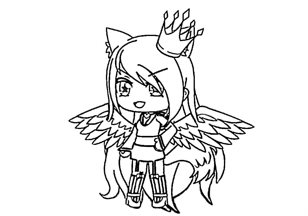 Раскраска Девушка с крыльями и короной