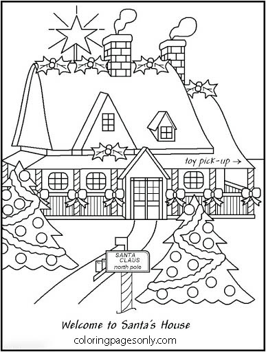 The house decorated in Christmas time at the North Pole Coloring Pages