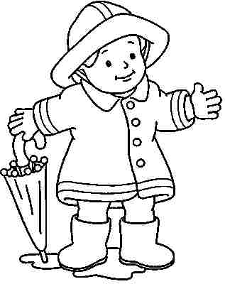 The kid and umbrella after the rain Coloring Pages