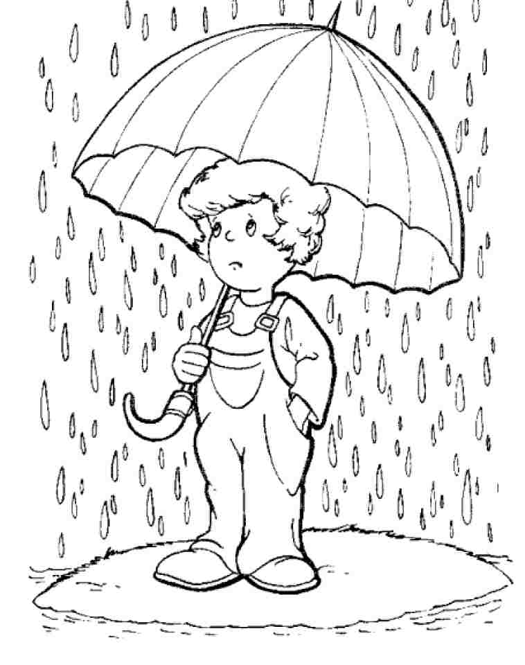 The kid in the heavy rain Coloring Page