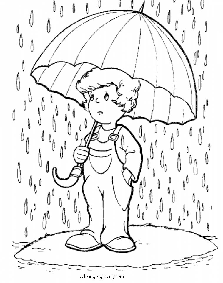 El niño bajo la fuerte lluvia de Precipitaciones