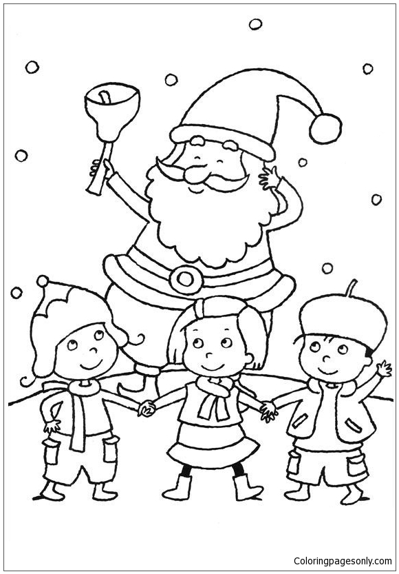 The Kids Go Play Christmas With Santa Claus Coloring Pages