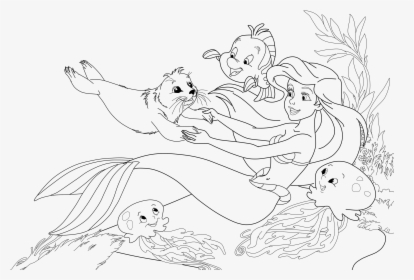 De kleine zeemeermin met vrienden Kleurplaat