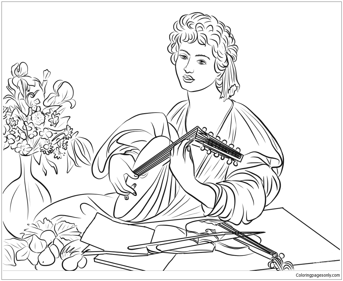 The Lute Player By Caravaggio Coloring Pages