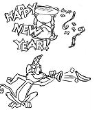 The Monkey Blowing A Horn On New Years Party Coloring Page