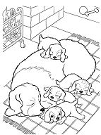 La madre perro con cachorros para colorear página