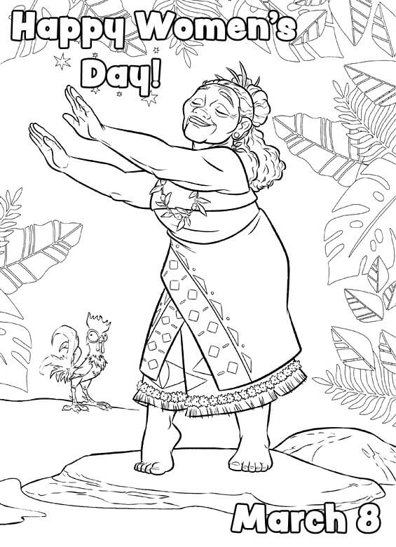 The old woman dances for Womens Day Coloring Pages